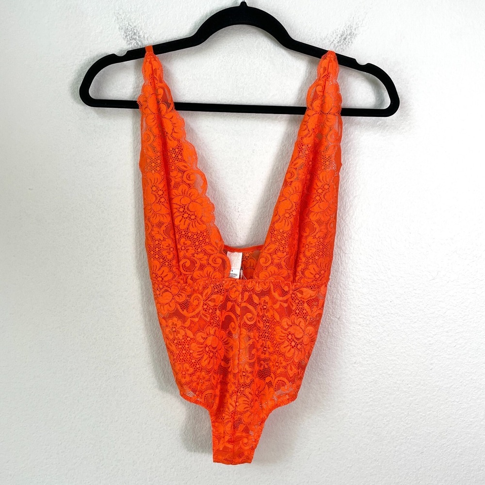 Free People We Are HAH Womens Small Comin In HAHt Lace Bodysuit Burnt Orange